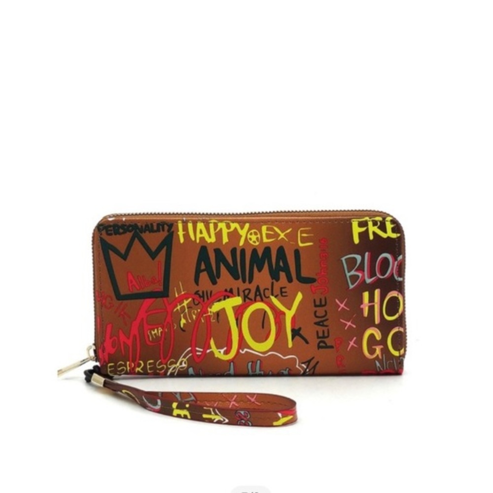 Tan graffiti wallet